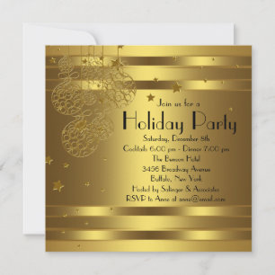 Elegant Black Gold Christmas Party Invitations