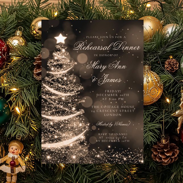 Elegant Black & Gold Christmas Rehearsal Dinner Invitation (Elegant Black & Gold Christmas Rehearsal Dinner Invitation)