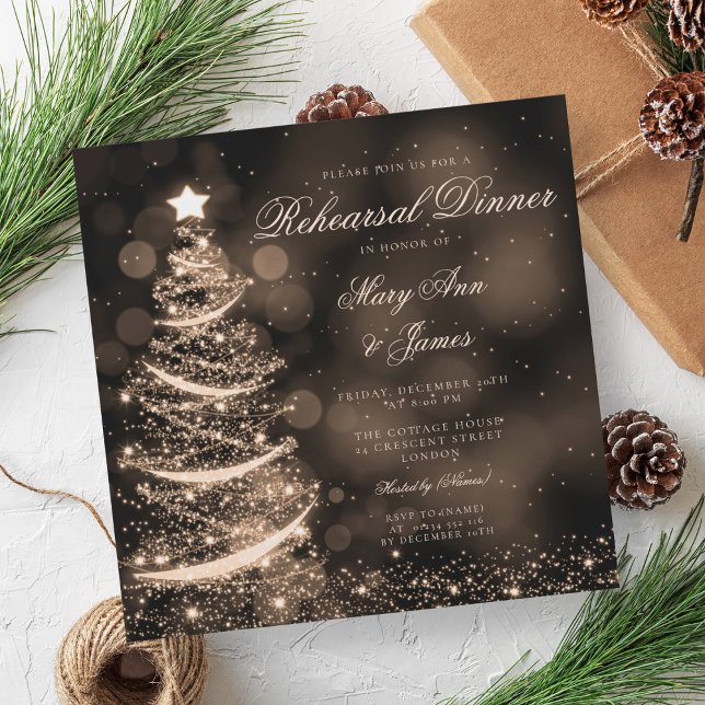 Elegant Black & Gold Christmas Rehearsal Dinner Invitation (Elegant Black & Gold Christmas Rehearsal Dinner Invitation)