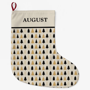 Elegant Black & Gold Christmas Tree Large Christmas Stocking