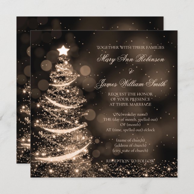 Elegant Black & Gold Christmas Wedding Invitation (Front/Back)