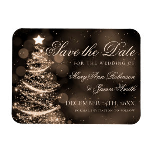 Elegant Black Gold Christmas Wedding Save The Date Magnet