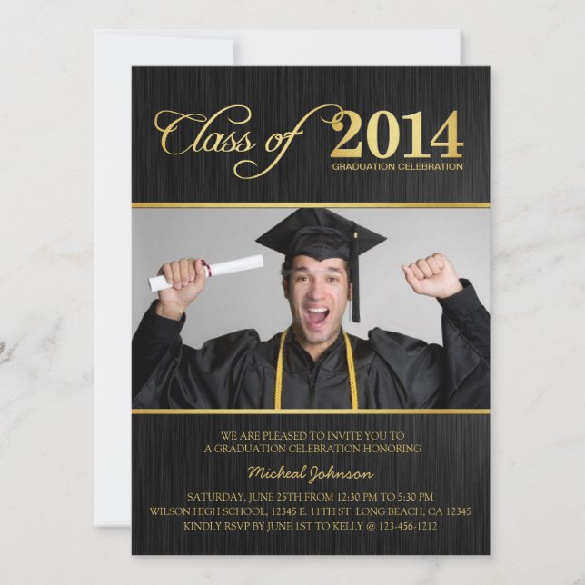 Elegant Black & Gold Class of 2014 Graduation Invitation (Front)
