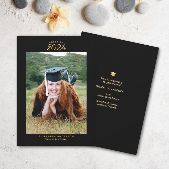 Elegant Black Gold Class of 2024 Graduation Photo Announcement (Creator Uploaded)
