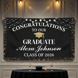 Elegant Black & Gold Class Of 2026 Graduation Banner