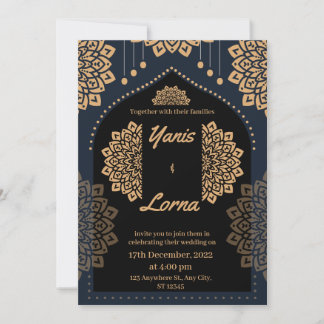 ELEGANT black GOLD CLASSIC MANDALA WEDDING INVITAT Invitation
