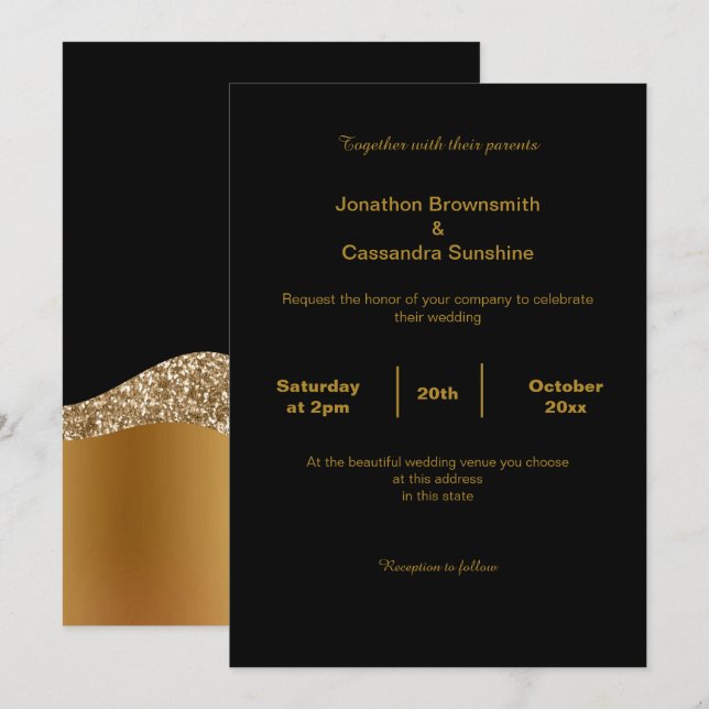 ELEGANT BLACK GOLD CLASSIC WAVE INVITATION (Front/Back)
