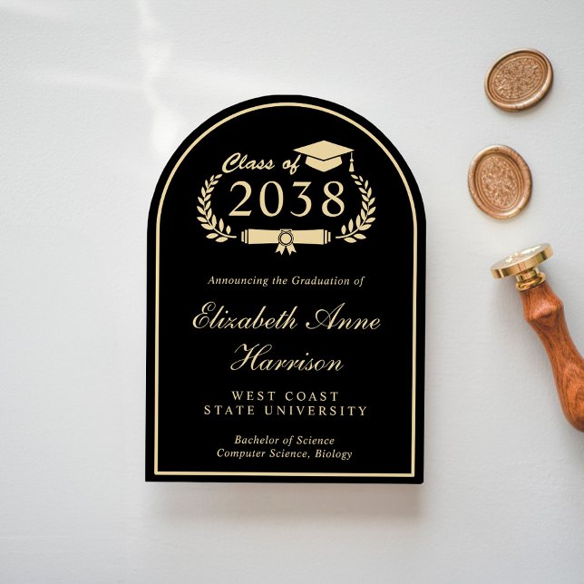 Elegant Black Gold College Graduation Announcement (Share the pride and excitement of your graduate's achievement with friends and family near and far)