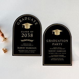 Elegant Black Gold College Graduation Party Invitation