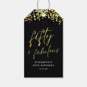 Elegant Black Gold Confetti Fifty and Fabulous Gift Tags