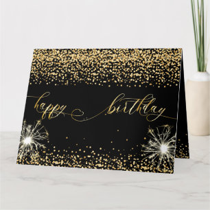 Elegant Black Gold Confetti Happy Birthday design Card