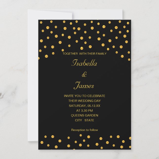 Elegant Black Gold Confetti Invitation (Front)