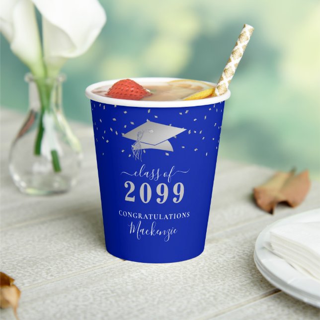 Elegant Black Gold Confetti Script Graduation Paper Cups (Insitu)