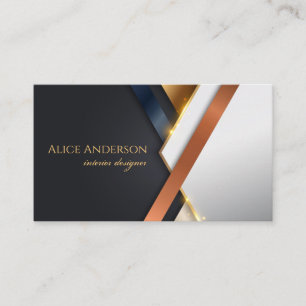 Elegant black gold copper stripes designer business card