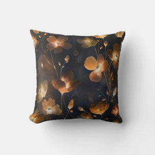 Elegant black gold copper terra cotta floral cushion