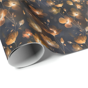Elegant black gold copper terra cotta floral wrapping paper