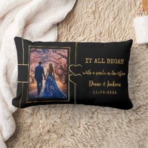 Elegant Black Gold Couple Photo Personalised Lumbar Cushion