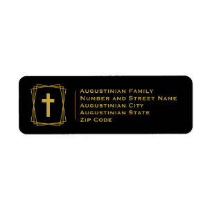 Elegant Black Gold Cross Christian Return Address Label