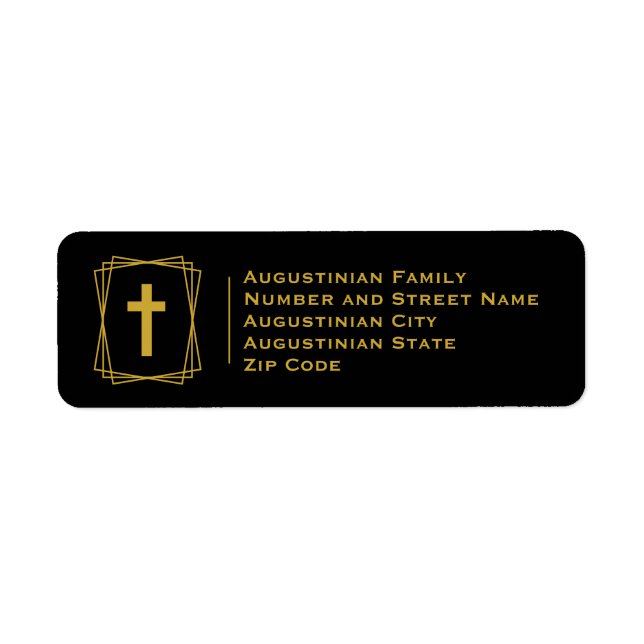Elegant Black Gold Cross Christian Return Address Label (Front)