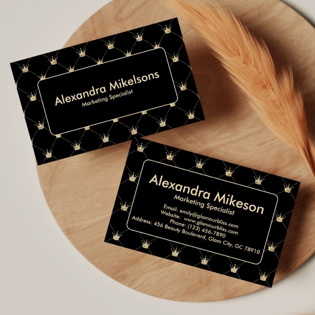Elegant Black Gold Crown Pattern Professional Business Card (Creator Uploaded)