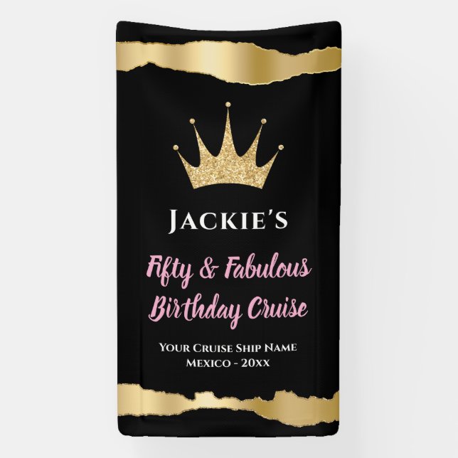 Elegant Black Gold Cruise Door 50th Birthday Banner (Vertical)