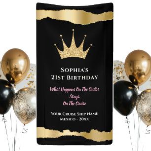 Elegant Black Gold Cruise Door Birthday Banner