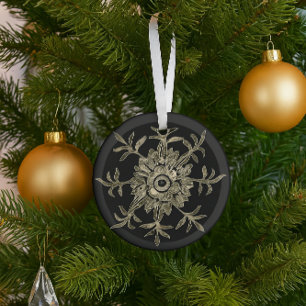 Elegant Black & Gold Crystal Christmas Hexagon  Glass Tree Decoration