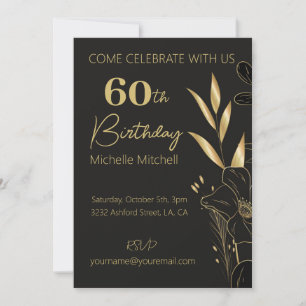 Elegant Black Gold Custom 60th Birthday Any Age Invitation