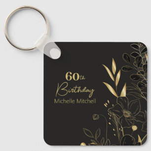 Elegant Black Gold Custom 60th Birthday Any Age Key Ring
