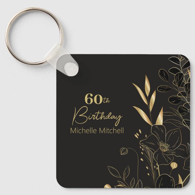 Elegant Black Gold Custom 60th Birthday Any Age  Key Ring (Front)