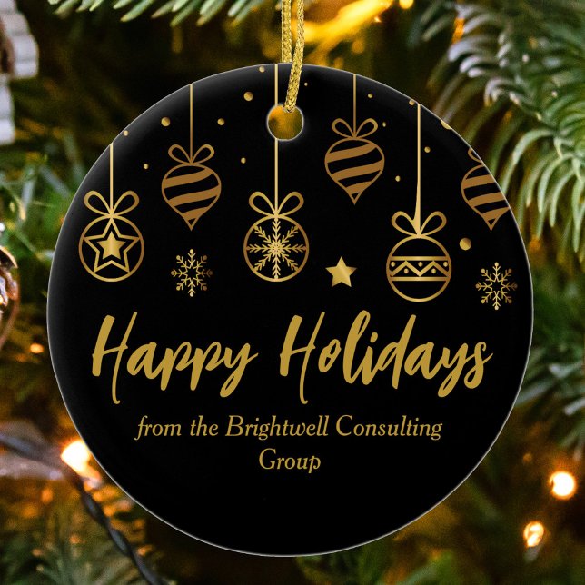 Elegant Black Gold Custom Business Christmas Gift Ceramic Ornament (Creator Uploaded)