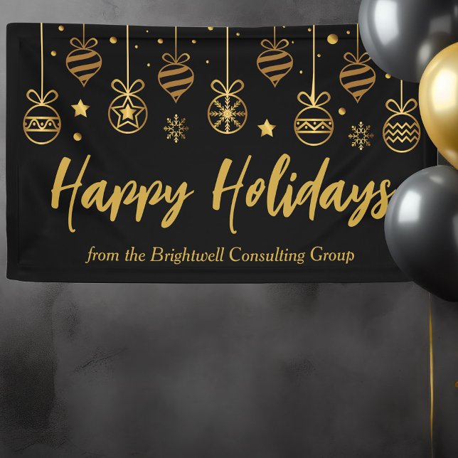Elegant Black Gold Custom Business Holiday Party  Banner (Creator Uploaded)