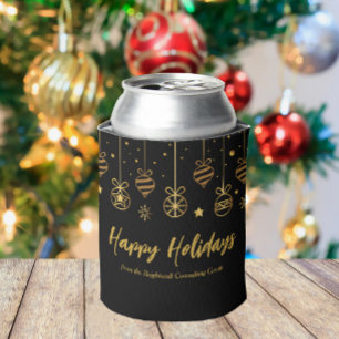 Elegant Black Gold Custom Business Holiday Party  Can Cooler