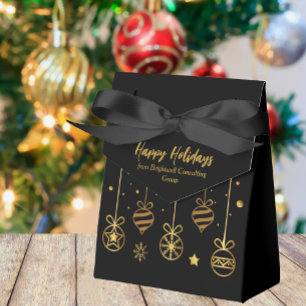 Elegant Black Gold Custom Business Holiday Party Favour Box