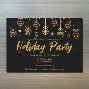 Elegant Black Gold Custom Business Holiday Party Magnetic Invitation
