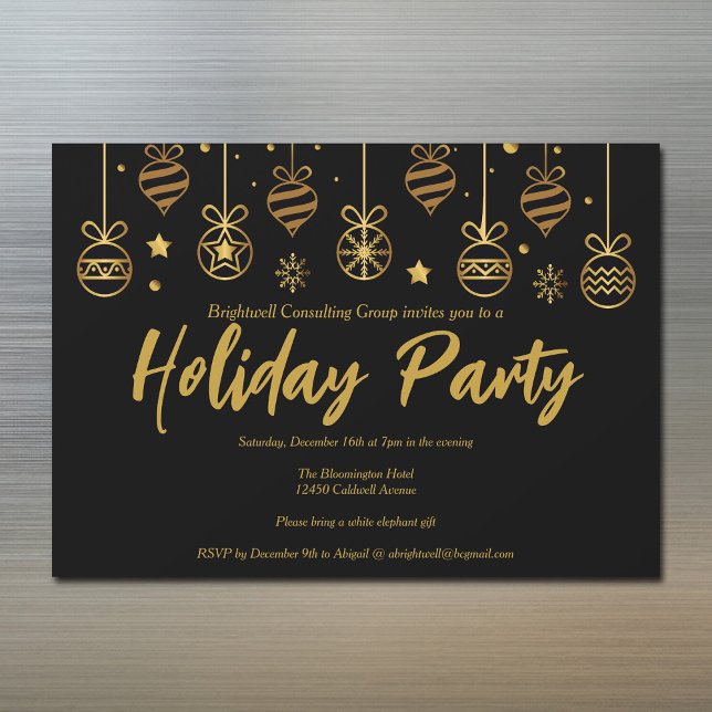 Elegant Black Gold Custom Business Holiday Party Magnetic Invitation (Creator Uploaded)