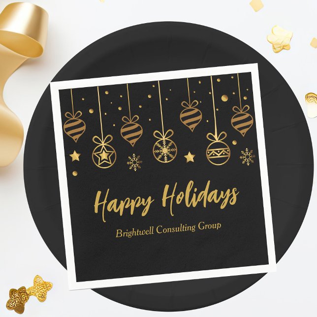 Elegant Black Gold Custom Business Holiday Party Napkin (Creator Uploaded)