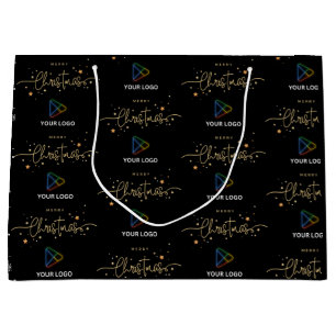 Elegant Black Gold Custom Business Logo Christmas Large Gift Bag