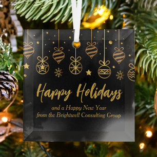 Elegant Black Gold Custom Company Christmas Glass Tree Decoration