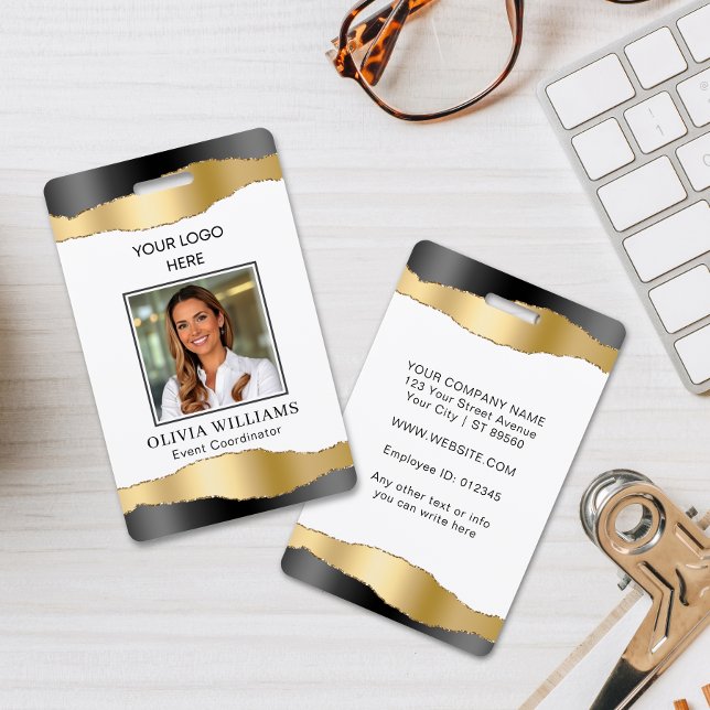 Elegant Black & Gold Custom Employee Photo Company ID Badge (Creator Uploaded)
