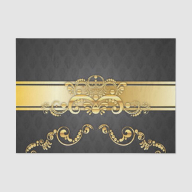 Elegant Black & Gold Damask Pattern Print Design Tissue Paper (Front)