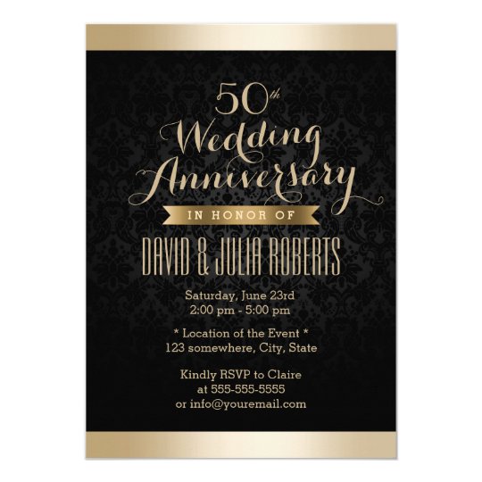 Elegant Black & Gold Damask Wedding Anniversary Card