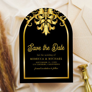 Elegant Black Gold Damask Wedding Photo Save The Date