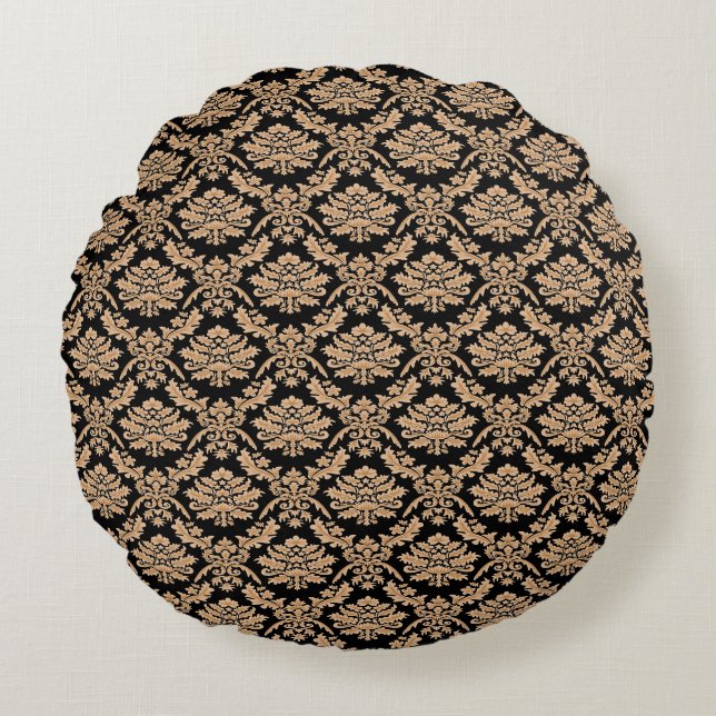 Elegant Black & Gold Demask Classic Design Round Cushion (Front)
