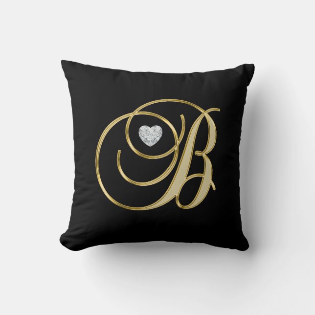 Elegant Black Gold Design Monogram Letter 'B ' Cushion (Front)