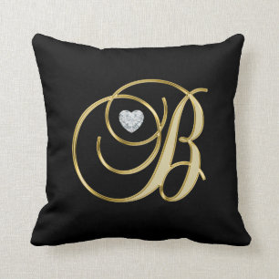 Elegant Black Gold Design Monogram Letter 'B ' Cushion