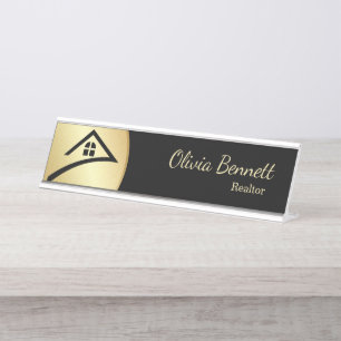 Elegant Black & Gold Desk Name Plate
