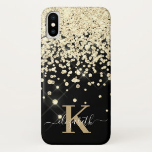 Elegant Black Gold Diamond Confetti Monogrammed Case-Mate iPhone Case