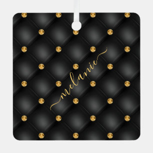 Elegant Black Gold Diamond Tufted Custom Your Name Metal Tree Decoration