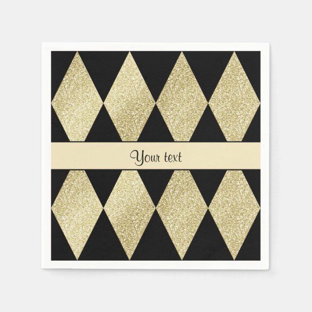 Elegant Black & Gold Diamonds Napkin (Front)
